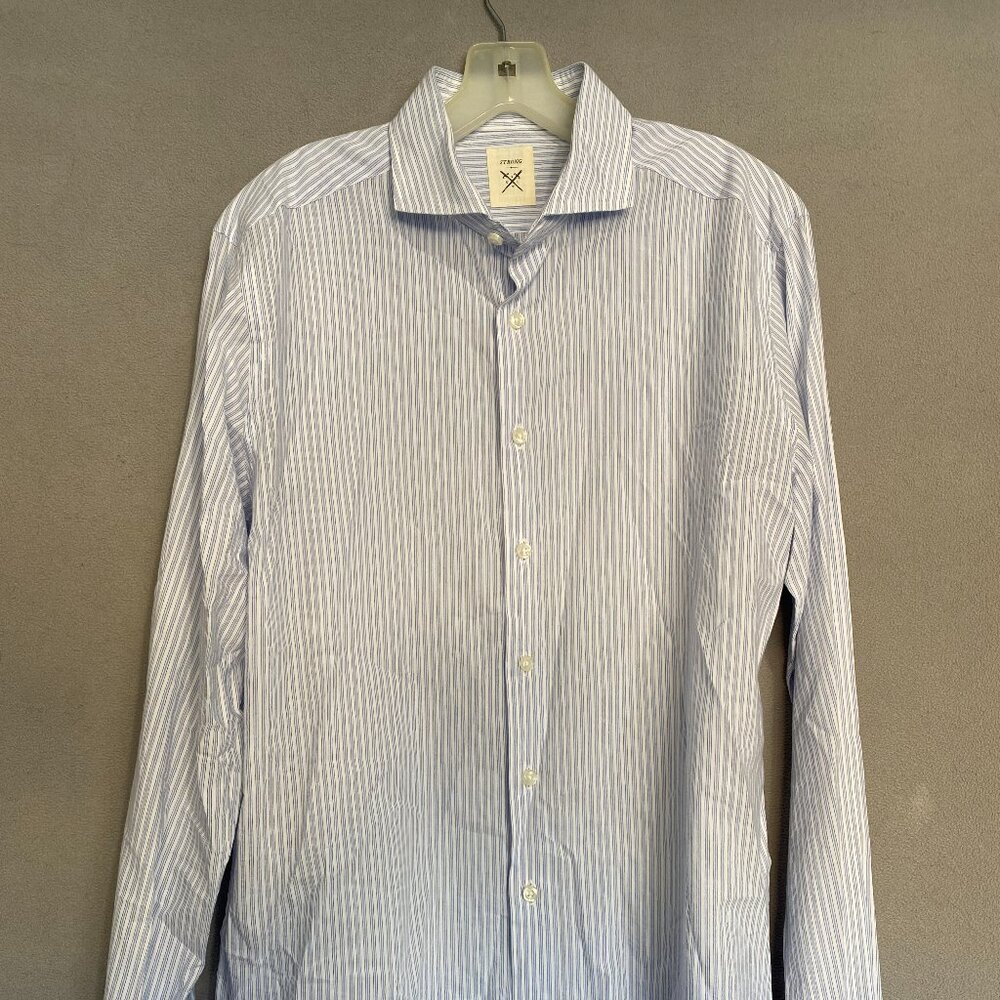 Strong “Suit” Men’s Blue & White Striped Button-Down Dress Shirt Long Sleeve